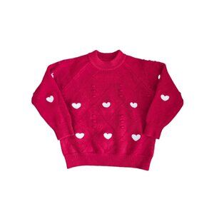 Red & White Toddler Heart Knit Sweater 5T Girlss Clothing